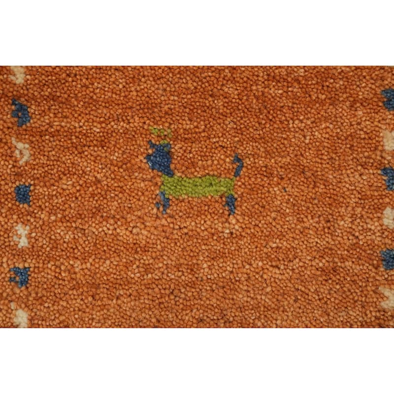 Hand Knotted Oriental 100% Wool Carpet Tribal Animal Pictorial Oranges & Rust Gabbeh Area Rug - 7' 11'' X 7' 9''