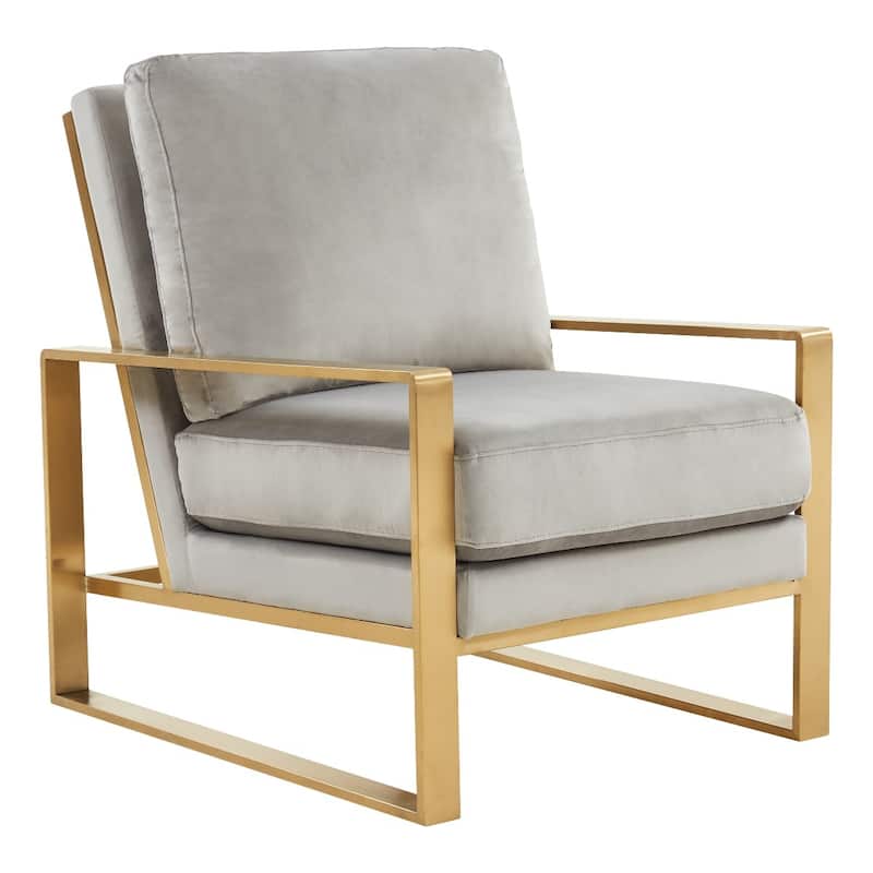 LeisureMod Jefferson Modern Velvet Accent Armchair With Gold Base