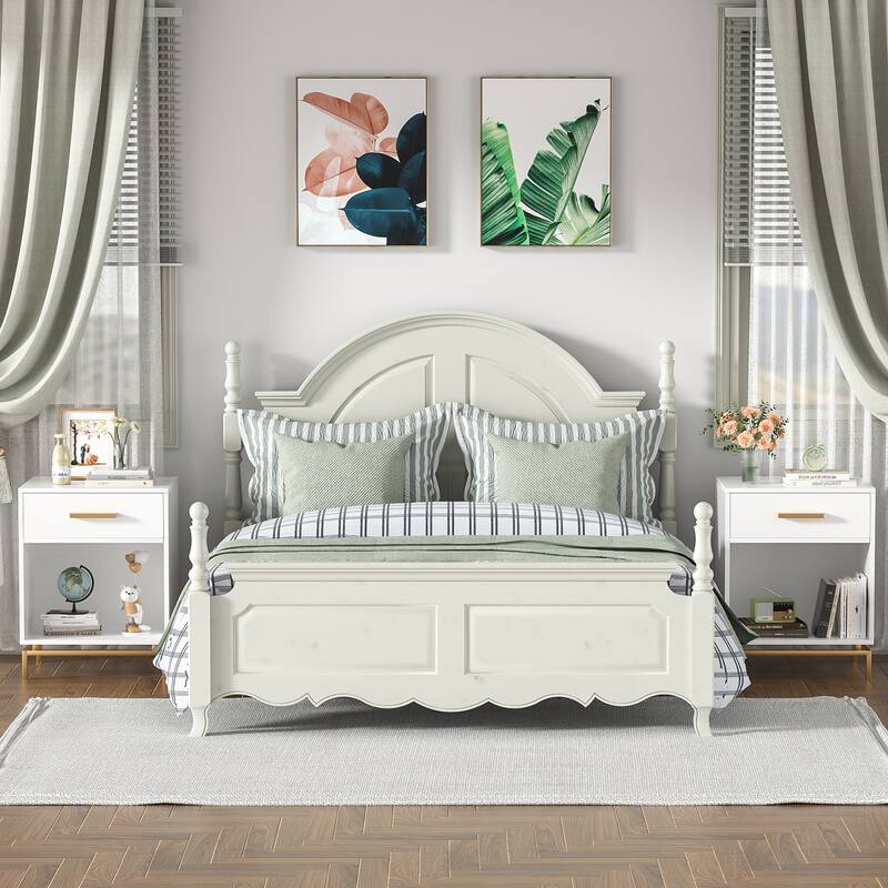 Anmytek Modern 1-Drawer White Nightstand Wood Bedside Table with Open Shelf (Set of 2)