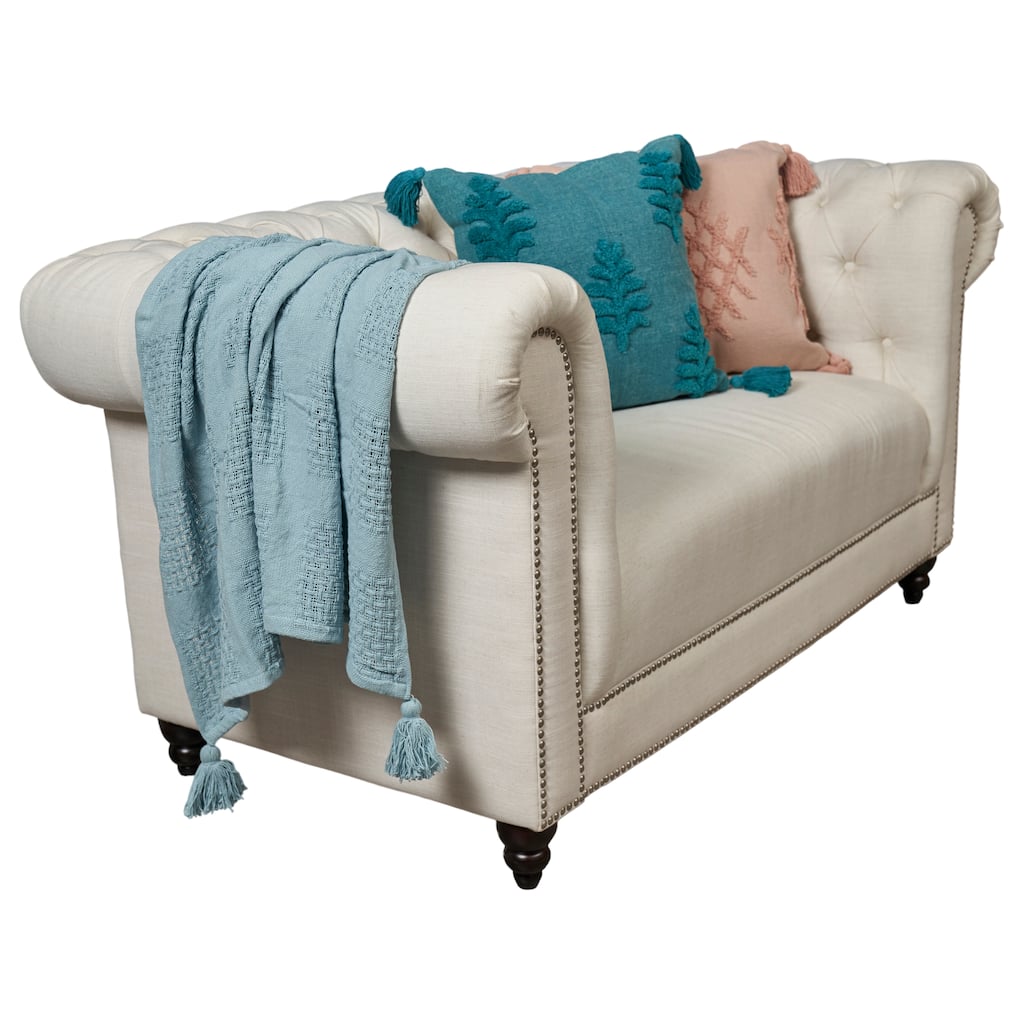 Porch & Den Hand-Woven Natural Cotton Basket Weave Standard Size Throw Blanket