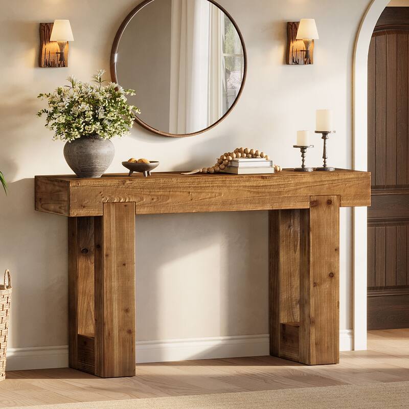 55-Inch Console Table, Solid Wood Farmhouse Sofa Table
