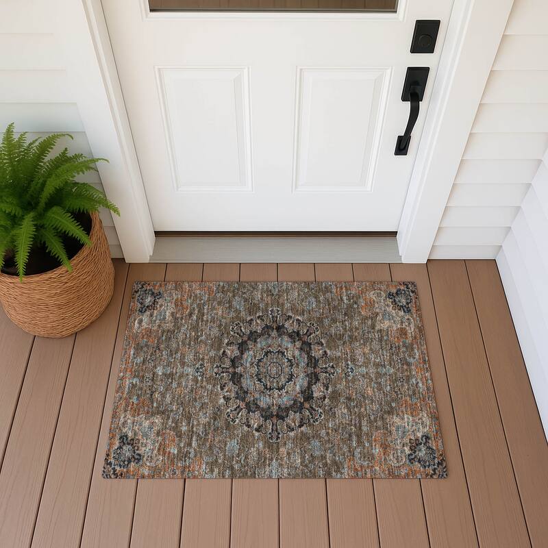 Machine Washable Indoor/ Outdoor Traditional Awaka Chantille Rug - Chocolate - 1'8" x 2'6"