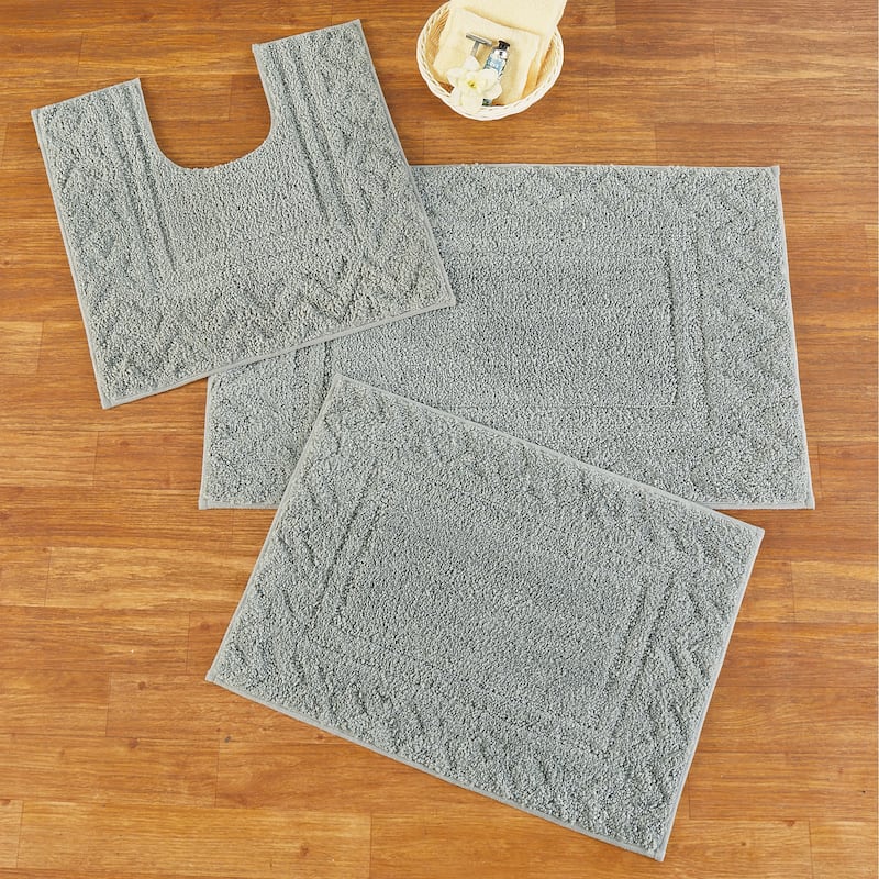 3-Piece Diamond Border Skid-Resistant Bath Rug Set