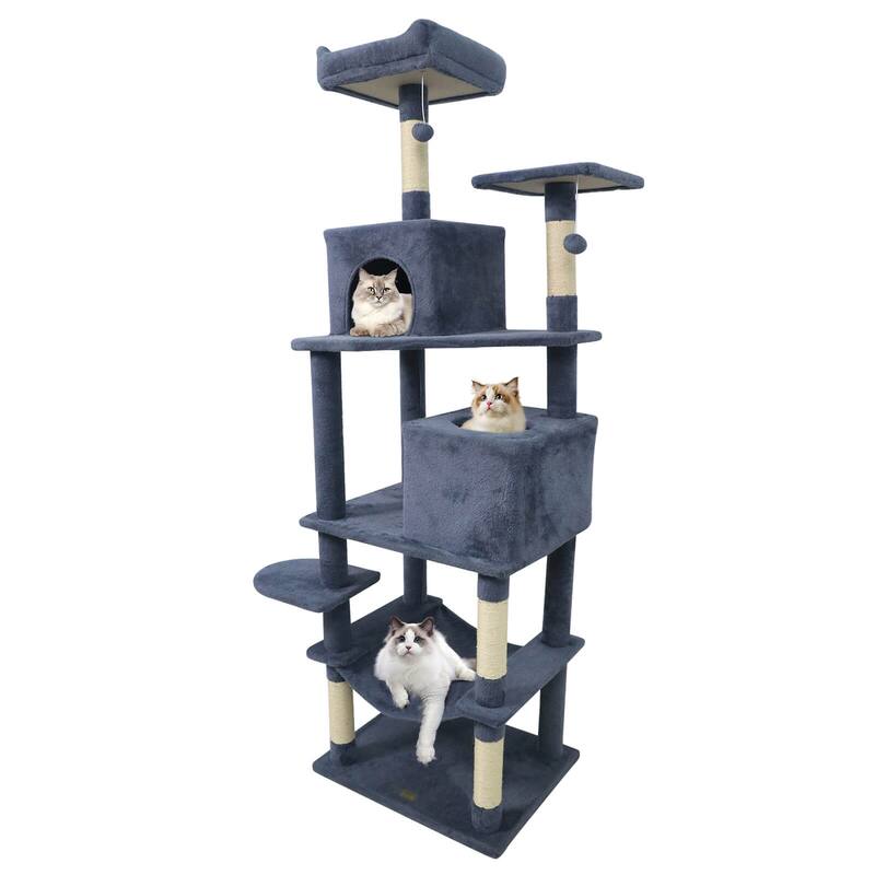 Costway 70” Cat Tree for Indoor Cats with Padded Top Perch, Dual - See Details - Dark Gray