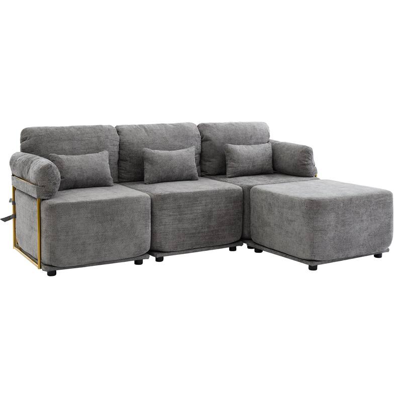 XINMICS Modular Sectional Sofa L Shaped Couch, 3 Seat Sofa Set with Ottoman, Chenille Fabric