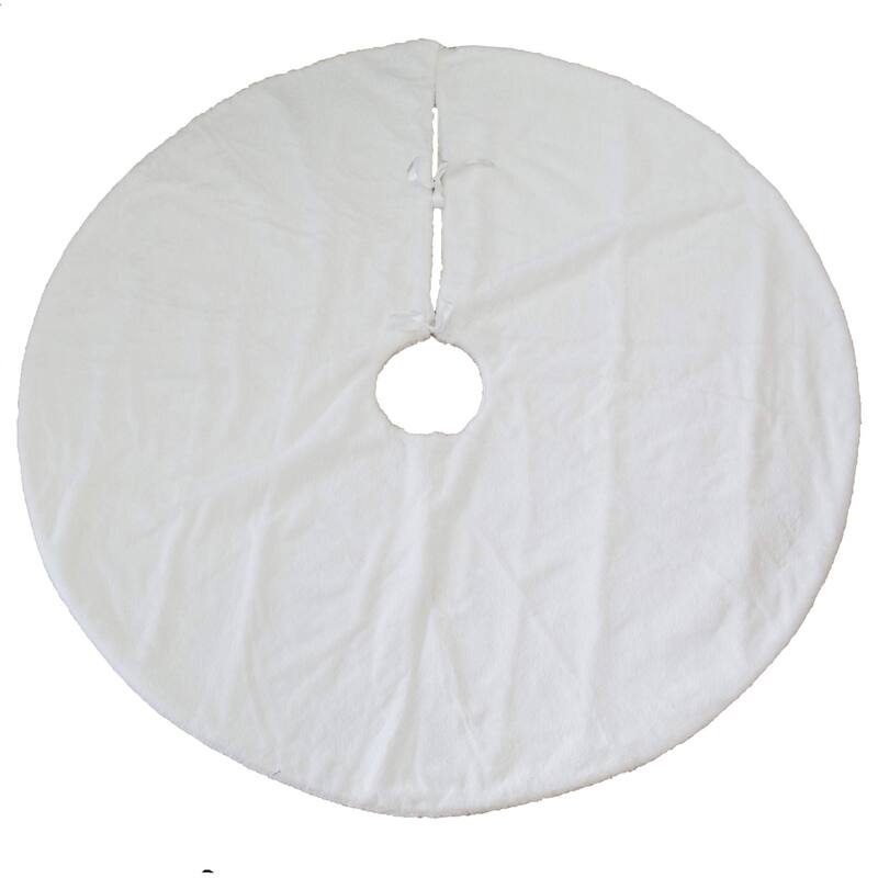 Homey Cozy Velvet Embroidered Christmas Tree Skirt - Faux Fur/White