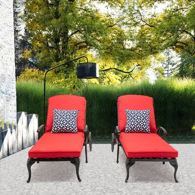 Aluminum Reclining Outdoor Chaise Lounge with Wheels and Cushions (Set Of 2)