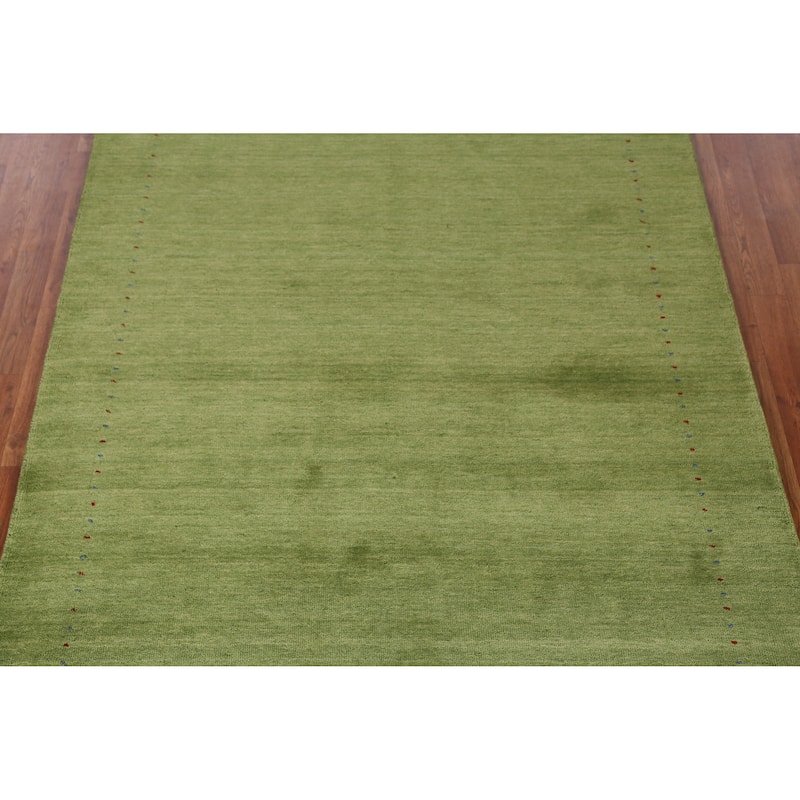 Hand Knotted Oriental 100% Wool Carpet Tribal Animal Pictorial Green Gabbeh Area Rug - 7' 6'' X 5' 2''