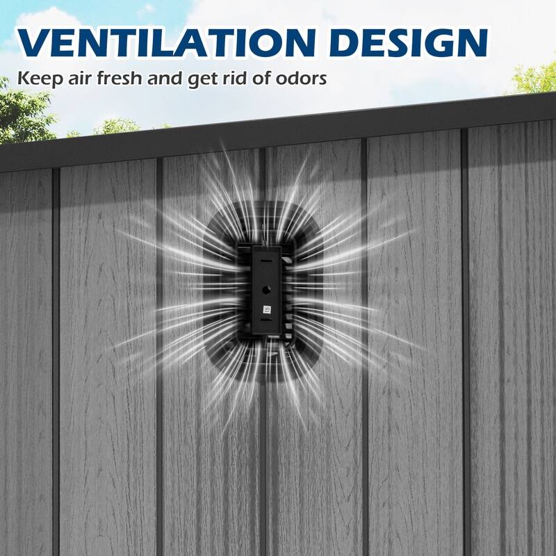 Domi Outdoor Resin Storage Shed, Waterproof Plastic Garden Shed with Lockable Door, Windows & Vents, Outside Tool Storage Shed