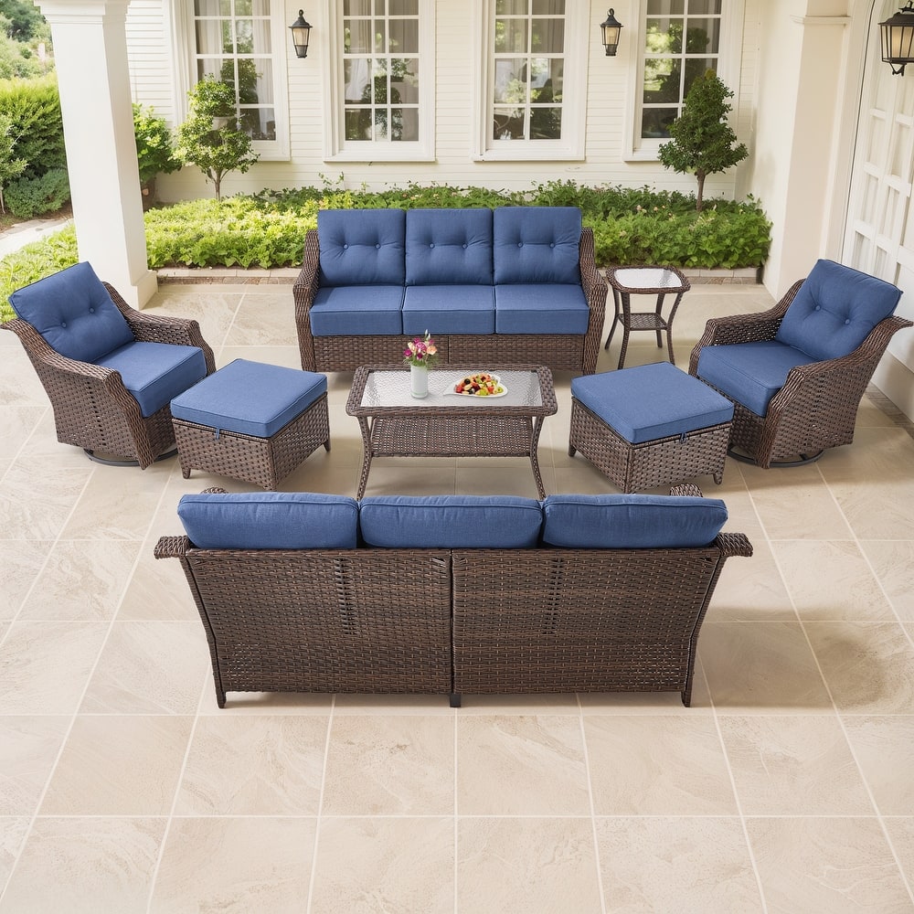 Gymojoy 8-Piece Wicker Patio Furniture Set, 6-inch Thick Cushioned & UV-Resistant, Outdoor Sofa & Chiar Set for Garden