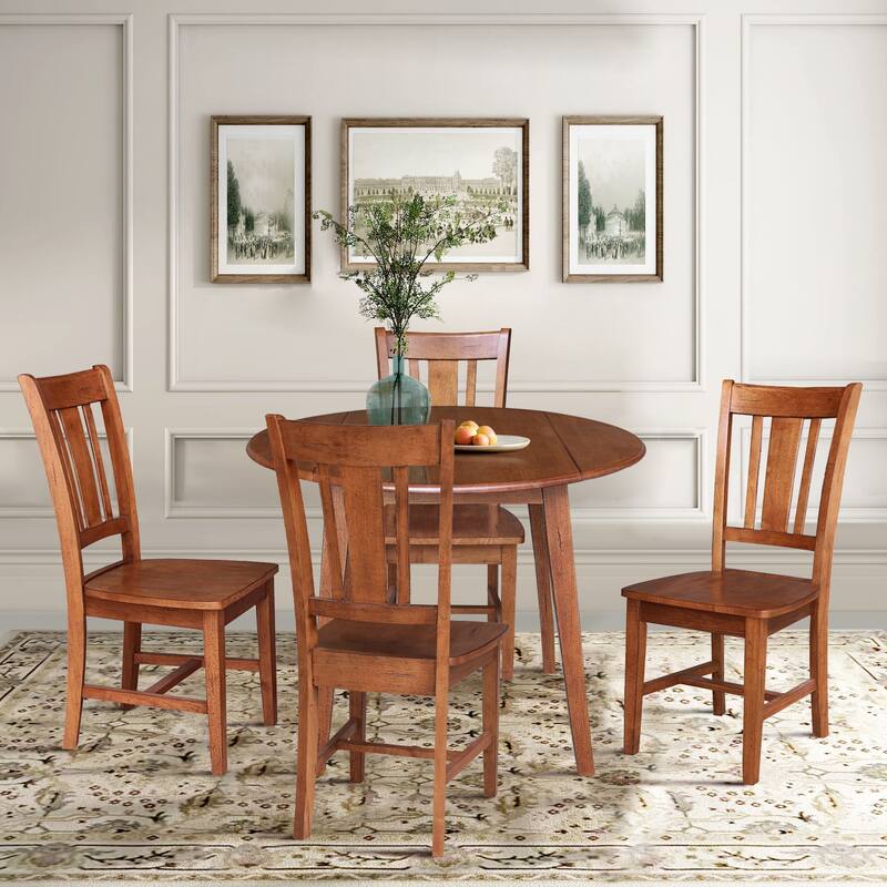 42" Solid Wood Round Dual Drop Leaf Table with 4 Dining Chairs