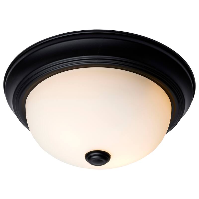 2 Light 11 Inch Flush Mount Matte Black Finish Opal Glass