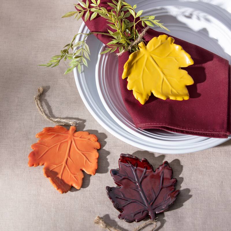 4" Ceramic Hanging Decor Set, Leaf