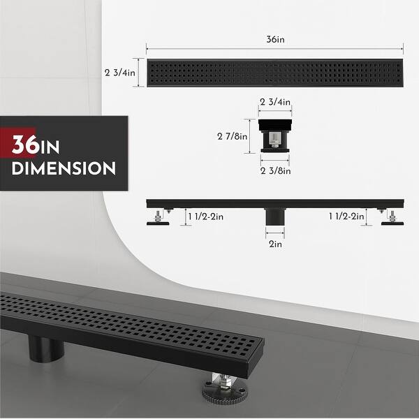 dimension image slide 4 of 5, 36-Inch Linear Shower Drain with Stainless Steel Grate - 36 inch