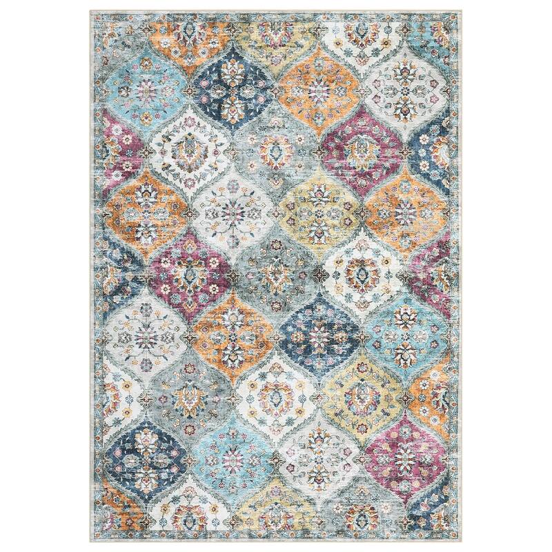 Rugs for Living Room Vintage Oriental Trellis Area Rug Soft Non Slip Low Pile Accent Rugs for Dining Room Office