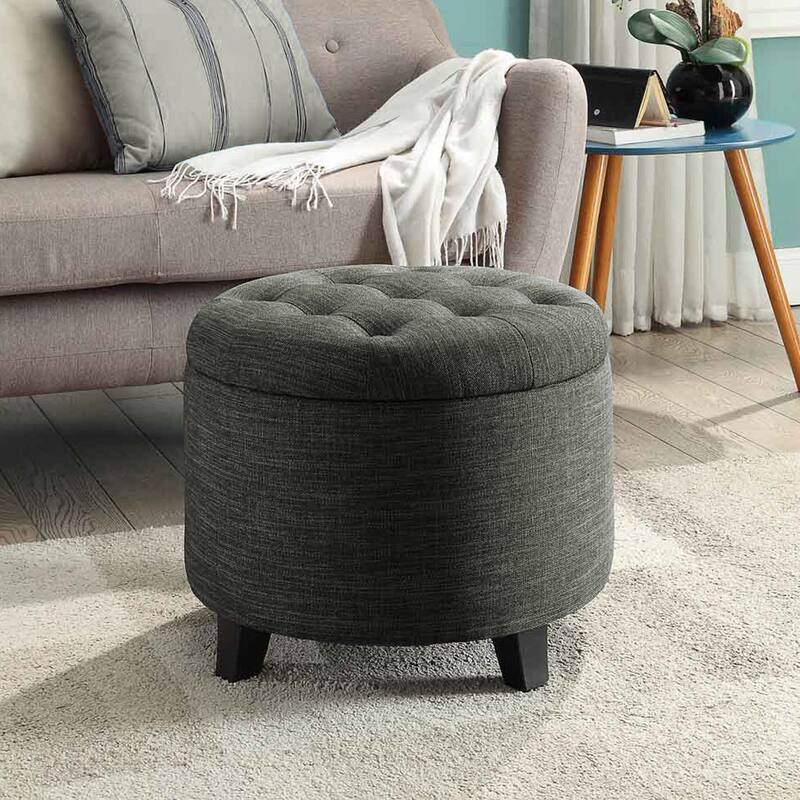Convenience Concepts Designs4Comfort Round Storage Ottoman - Dark Charcoal Grey Fabric