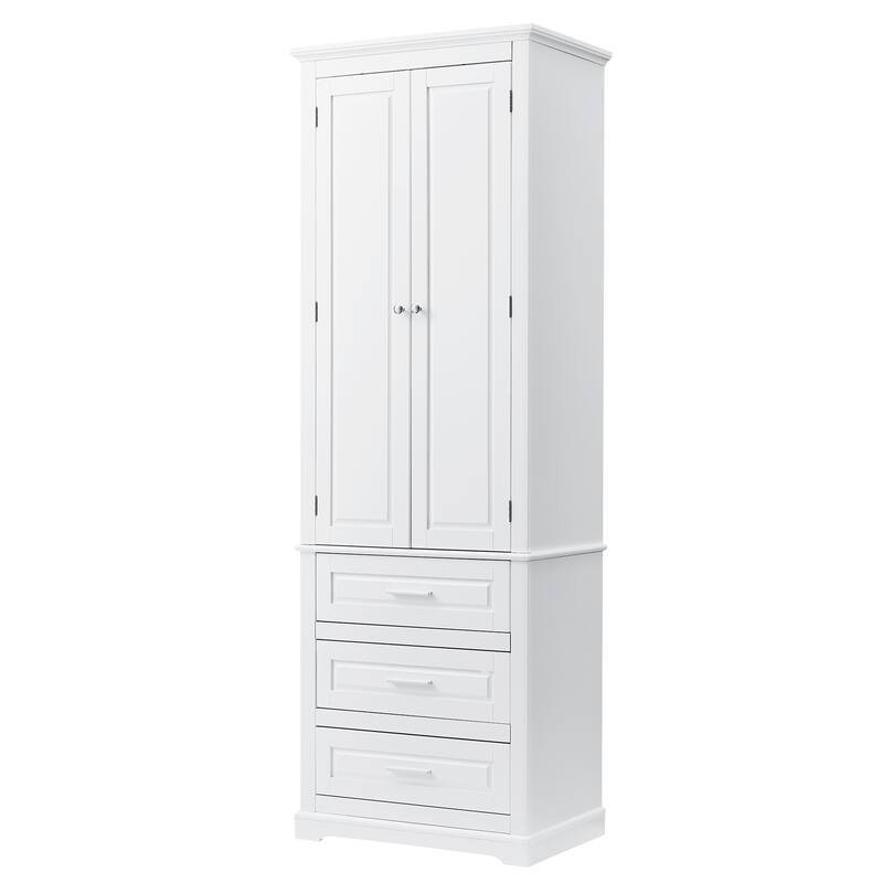 Wide Application Freestanding Storage Cabinet Tall Floor Cabinet with 3 Drawers, Adjustable Shelves and Anti-tipping Device