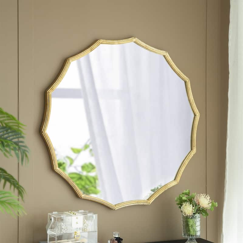 Round Sunburst Wall Mirror with Gold Finish