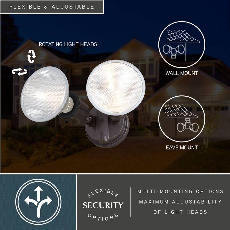 2 Light Outdoor Security Flood Light with Adjustable Heads - Switch Controlled
