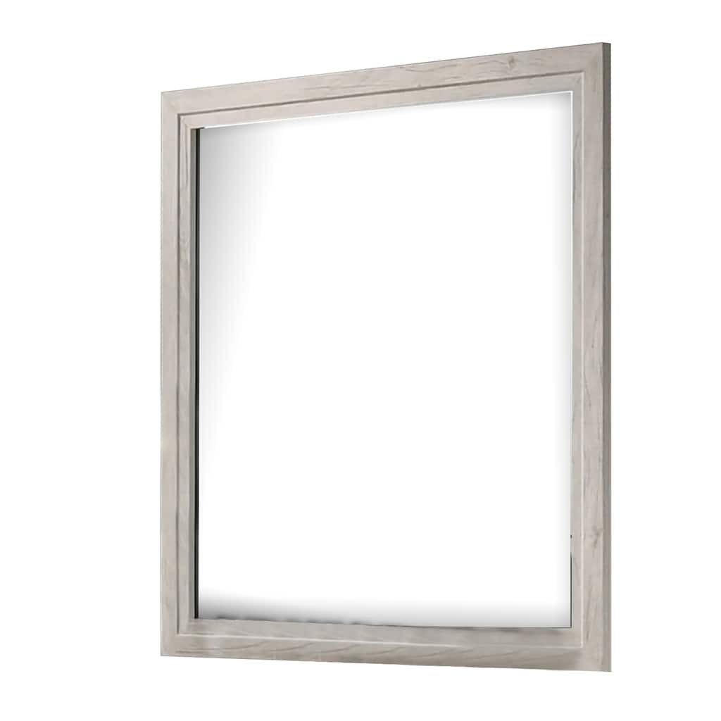 Miot Dresser Mirror, 39 Inch Square Wood Frame, White Wash - White Wash