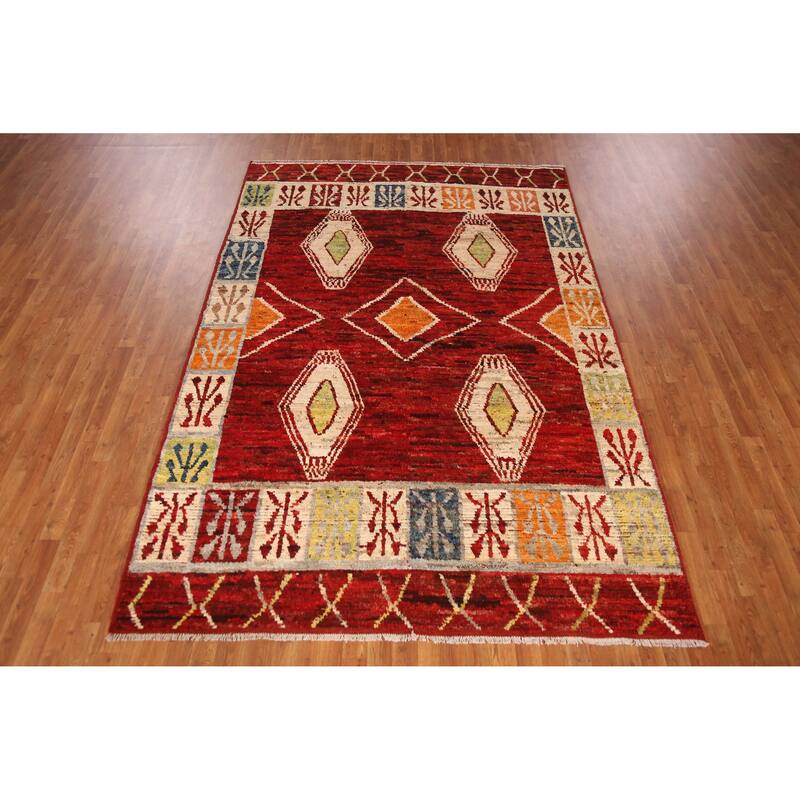 Red Moroccan Oriental Area Rug Handmade Wool Carpet - 6'9" x 9'10"