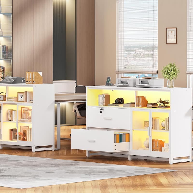 59" LED File Cabinet 2 Drawers Filing Cabinets Legal/Letter/A4 File