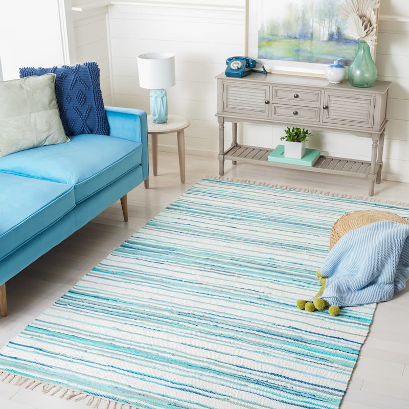 SAFAVIEH Handmade Rag Rug Jakayla with Fringe Casual Stripe - 4' x 6' - Ivory/Green
