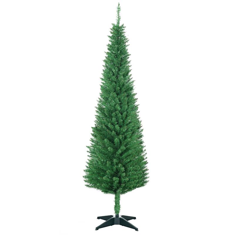 HOMCOM 6' Unlit Artificial Pencil Christmas Tree, Slim Xmas Tree with 390 Realistic Branch Tips and Plastic Stand, Blue