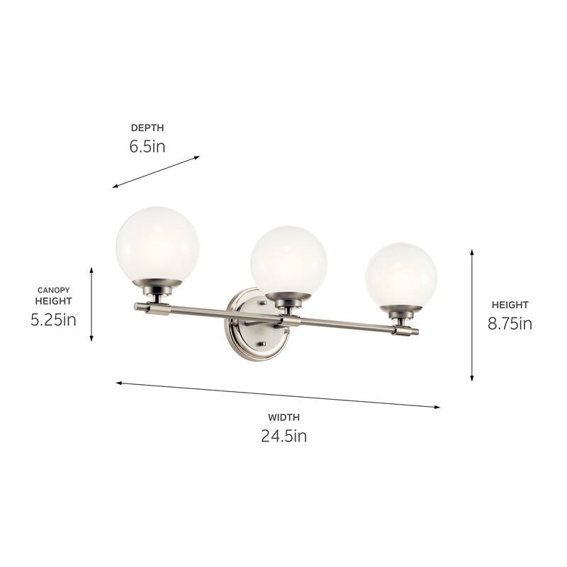 Benno 24.5 in. 3-Light Bathroom Vanity Light with Opal Glass