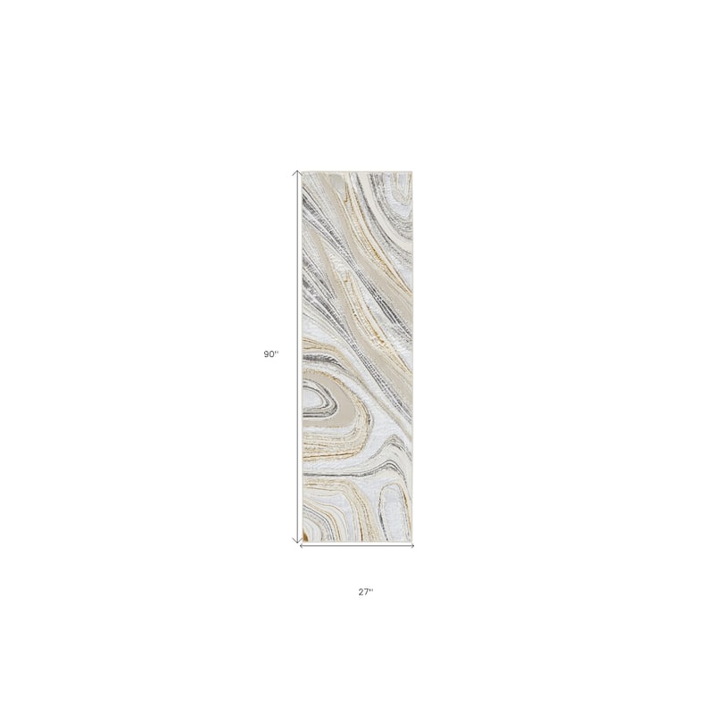 Duze Power Loomed Abstract Modern Non Skid Stain Resistant Area Rug By HomeRoots - 90' X '27' X '0.39