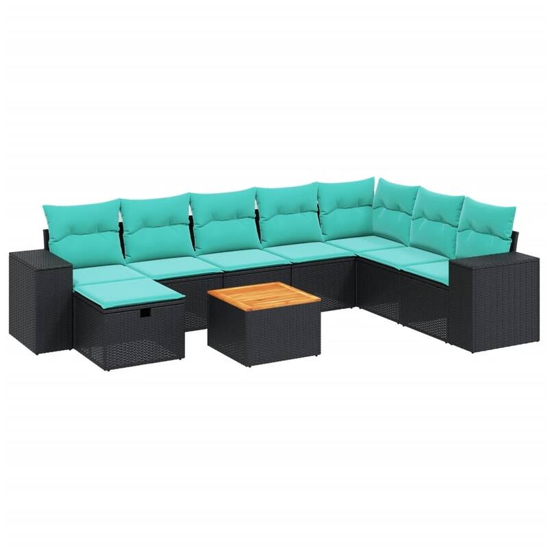 vidaXL Patio Sofa Set with Cushions Outdoor Furniture 9 Piece Poly Rattan - 24.4" x 24.4" x 27.2"