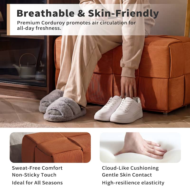Ottoman Foot Rest Soft and Comfortable Ottoman Square Corduroy Woven Design Sofa Stool