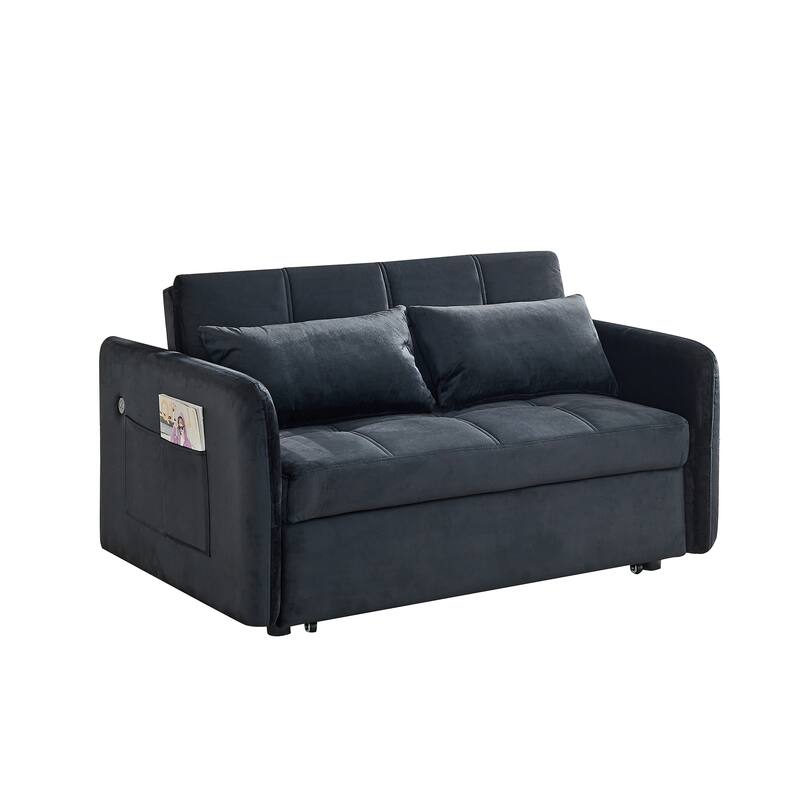 Velvet Sofa Bed with Two Pillows and Comfortable Support