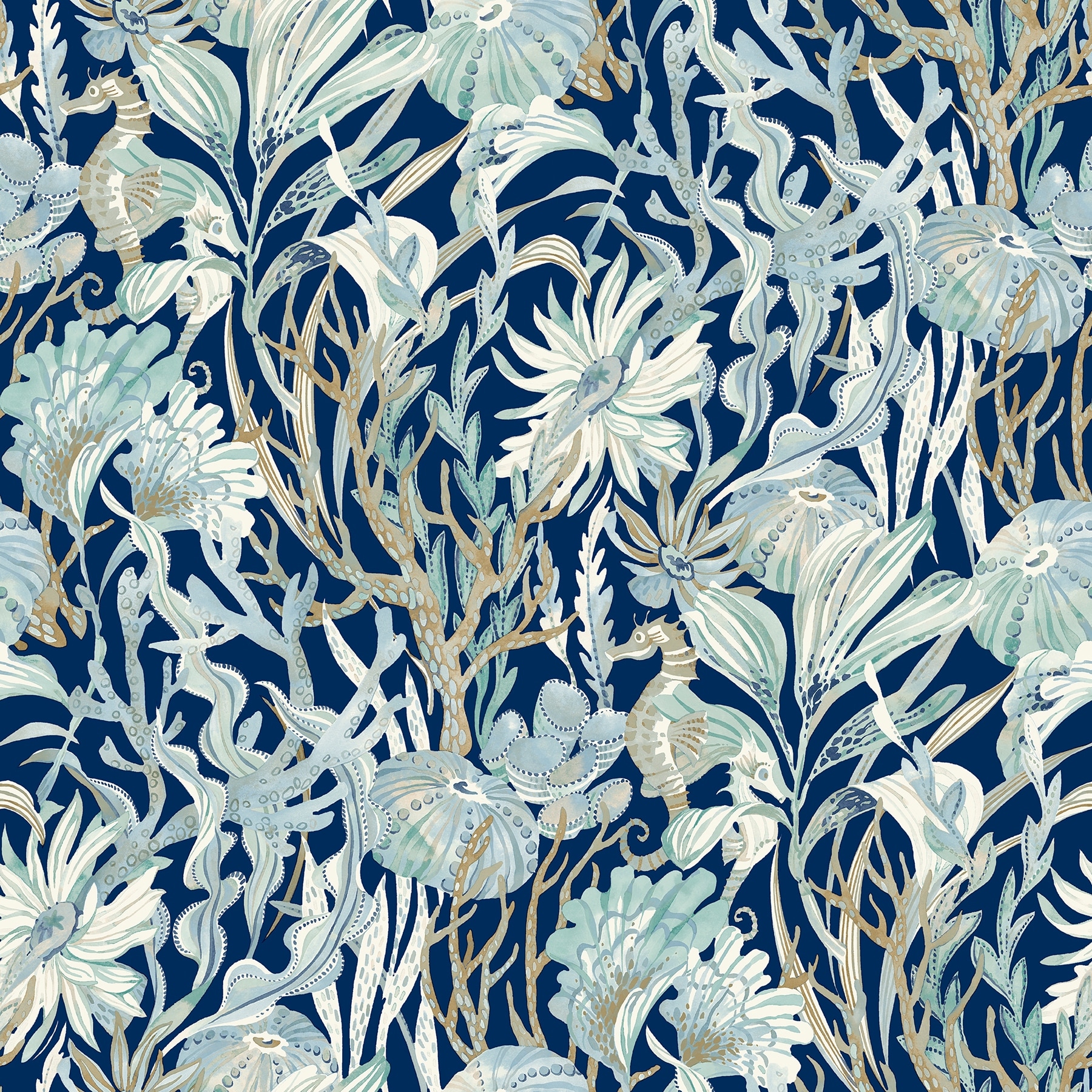 Chesapeake Kelp Garden Navy Tropical Reef Wallpaper