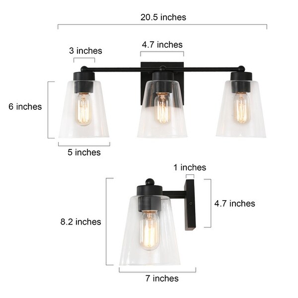 Black Farmhouse Vanity Bathroom Light Fixtures with Clear Glass Shades