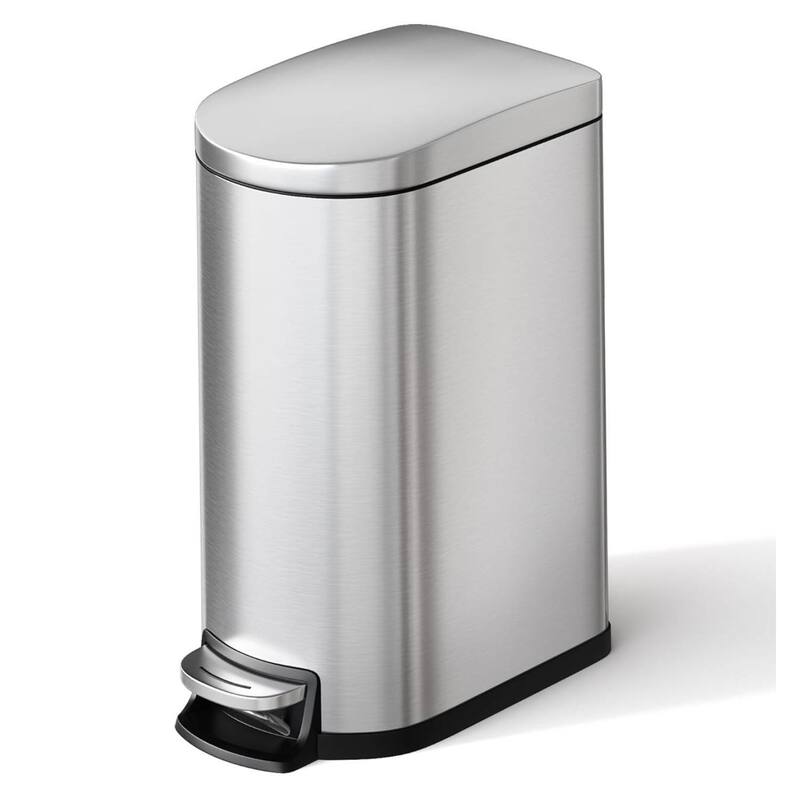 2.6 Gallon Stainless Steel Slim Trash Can, Step-on Garbage Bin for Narrow Space, Kitchen, Bathroom, Office - Silver