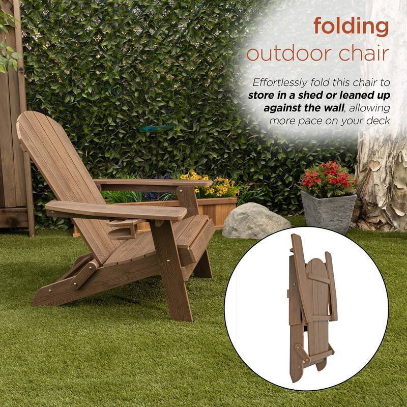Dk. Teak Folding Adirondack Chair w/Cup Holder and Ottoman