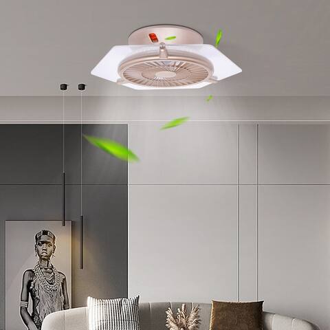 Chrome Modern Flush Mount LED Ceiling Fan Lamp with Remote