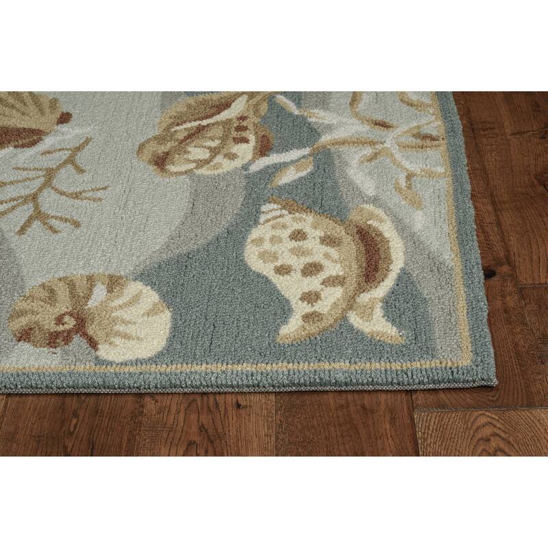 Porch & Den Monson Hand-hooked Sea Life Area Rug - 7'6" Round - Seafoam