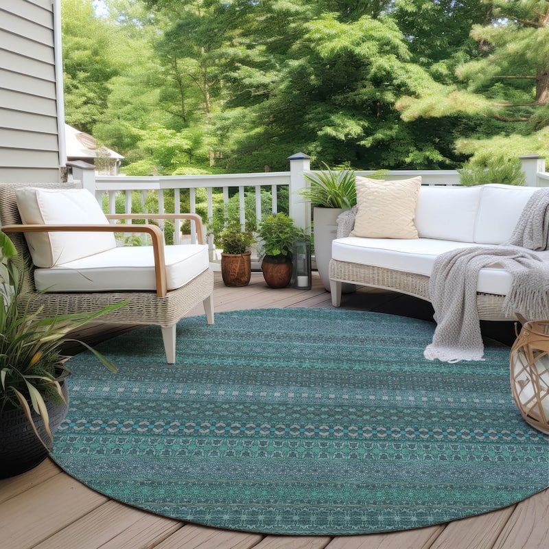 Machine Washable Indoor/ Outdoor Moroccan Stripes Chantille Rug