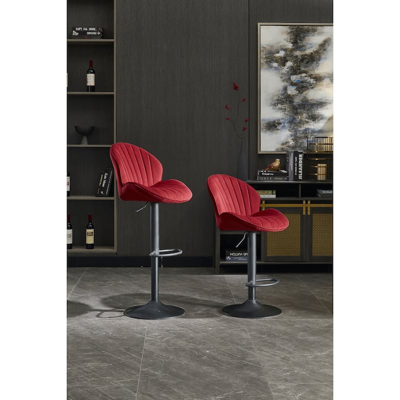Set of 2 Adjustable Bar Stools with Back & Footrest, Red Counter Height for Kitchen & Pub