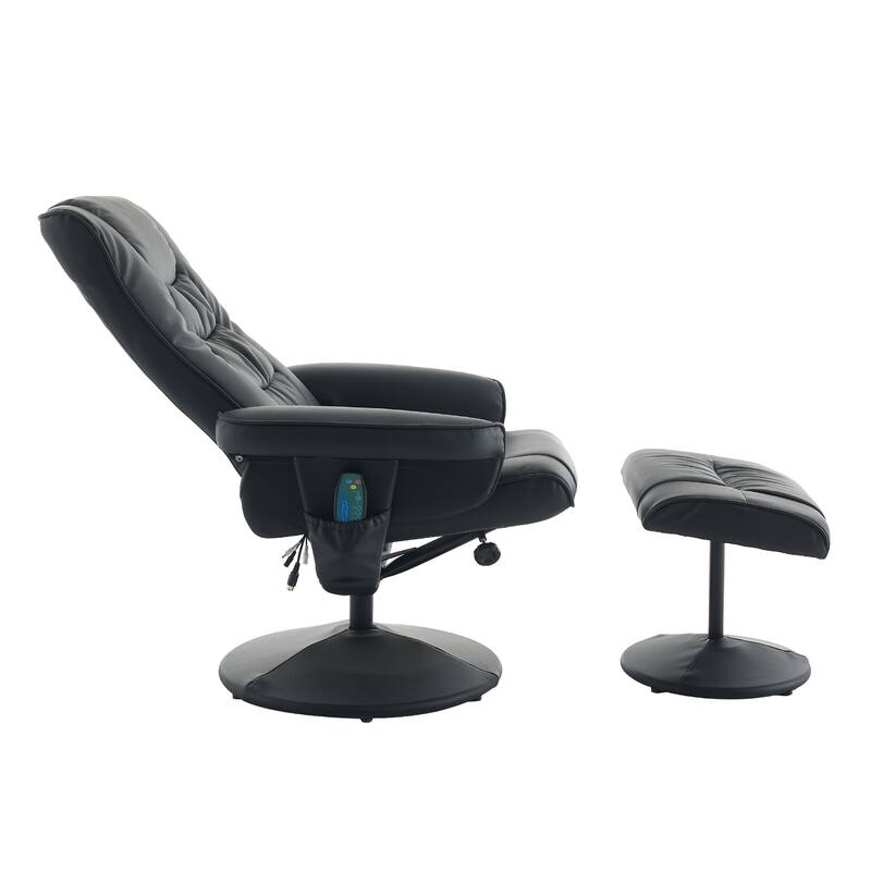 Recliner Chair with Ottoman - 360° Swivel Massage Lounge Chair with 5-Point Vibration & Heated Seat, 140° Adjustable PU Recliner