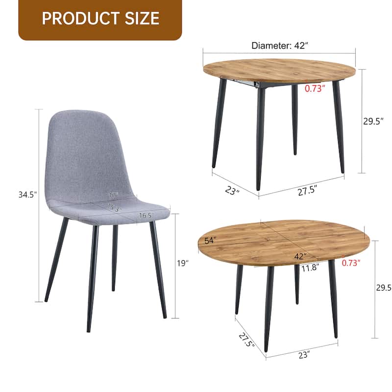 5-Piece Extendable Dining Table Set, Modern MDF Table & 4 High-Resilience Fabric Chairs, Adaptable for Gatherings
