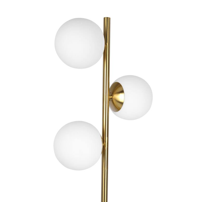 Modern Gold Brush Floor Lamp, Opal Glass Shades and Round Metal Base