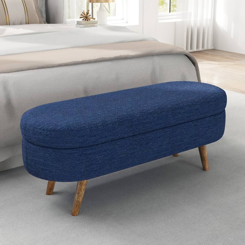 Upholstered Bench with Rubberwood Legs Entry Ottoman Seat, Exquisite Storage Stool Decorative Stool with Flipping Lid
