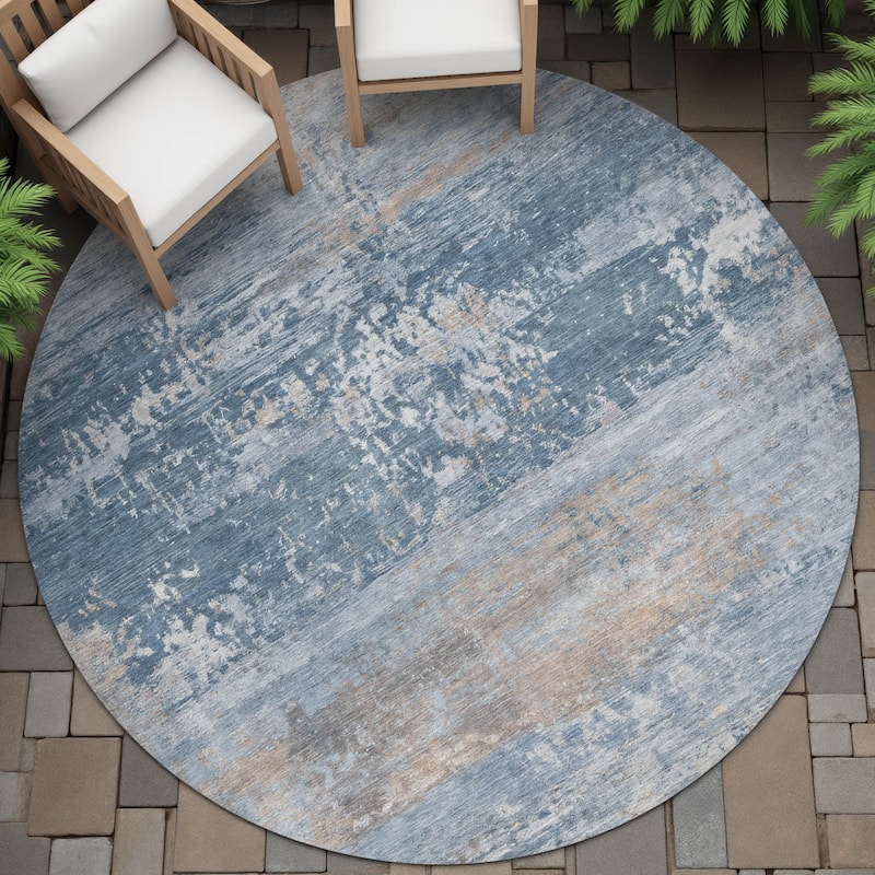 Machine Washable Indoor/Outdoor Contemporary Chantille Rug - Denim - 8' x 8'