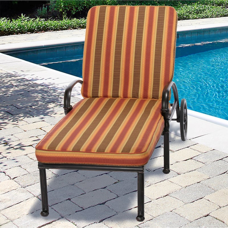Indoor/ Outdoor 21-inch Wide Striped Chaise Lounge Cushion with Sunbrella Fabric - Autumn