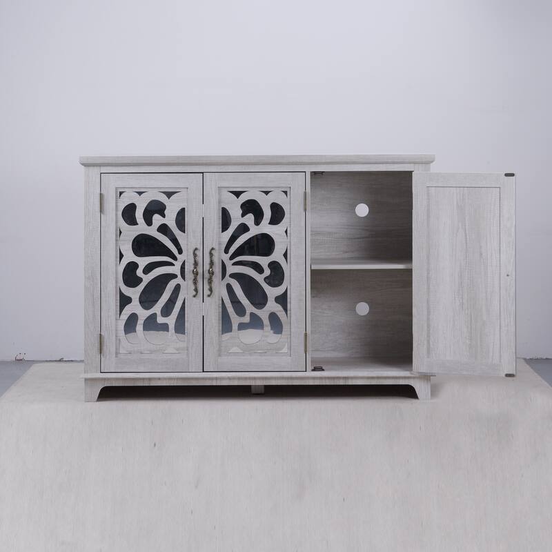 Spacious size countertop Sideboard with 3 mirrored doors adjustable shelves buffet cabinet, storage cabinet for living room