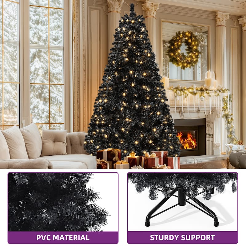Pre-Lit Black Halloween Artificial Christmas Tree with Lighting