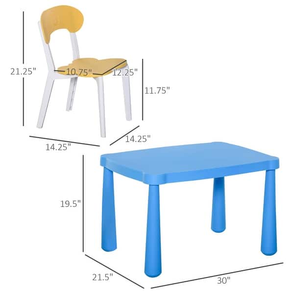 Qaba Kids Table and Chair Set 5 Piece Toddler Furniture Cartoon Pattern, Multicolor - 30" x 21.5" x 19.5"